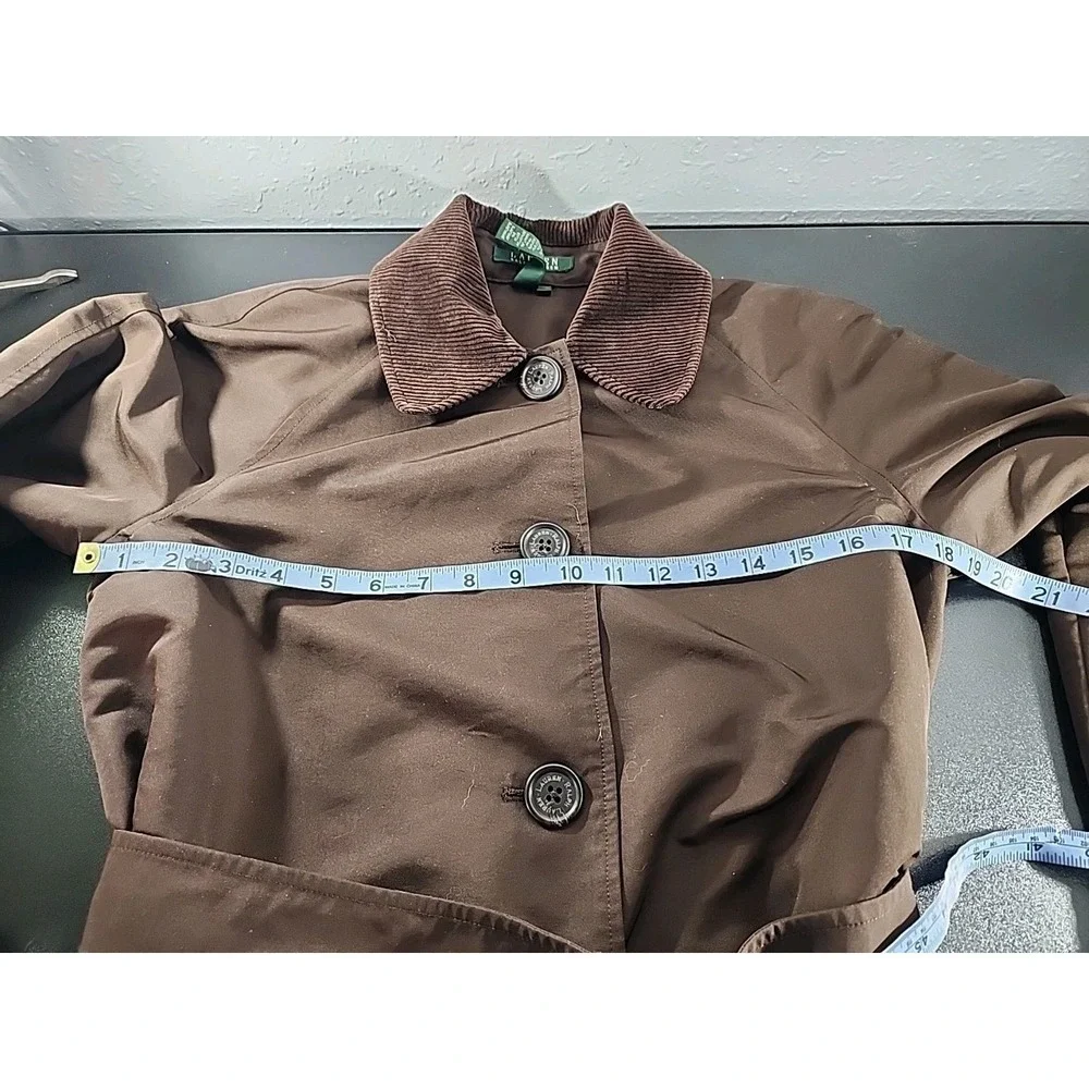 Lauren Ralph Lauren LRL Utility Jacket Coat M Full Button Corduroy Belted Lined - Picture 6 of 8